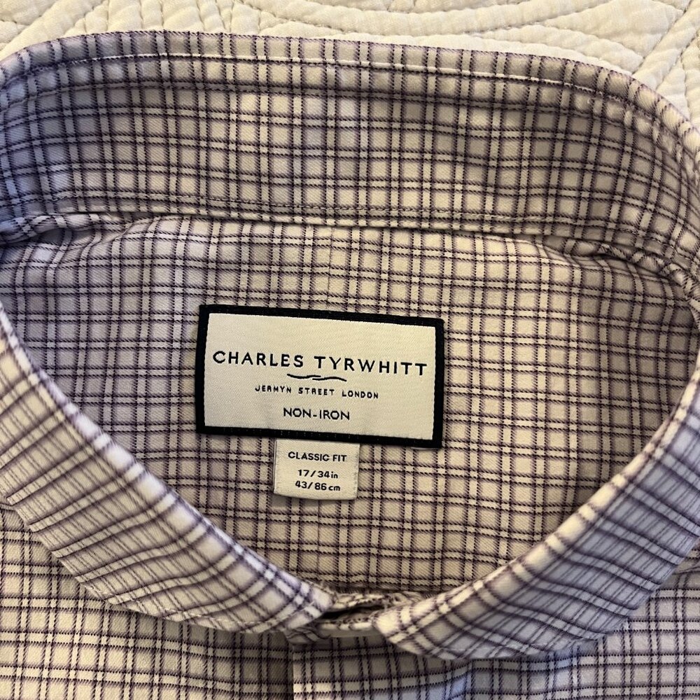 CHARLES TYRWHITT SZ 17/34 NON-IRON STRETCH LS DRESS SHIRT